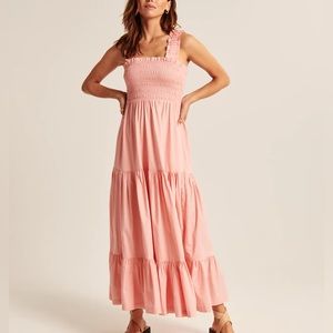 Abercrombie Smocked Bodice Maxi Dress in Coral - Size Small